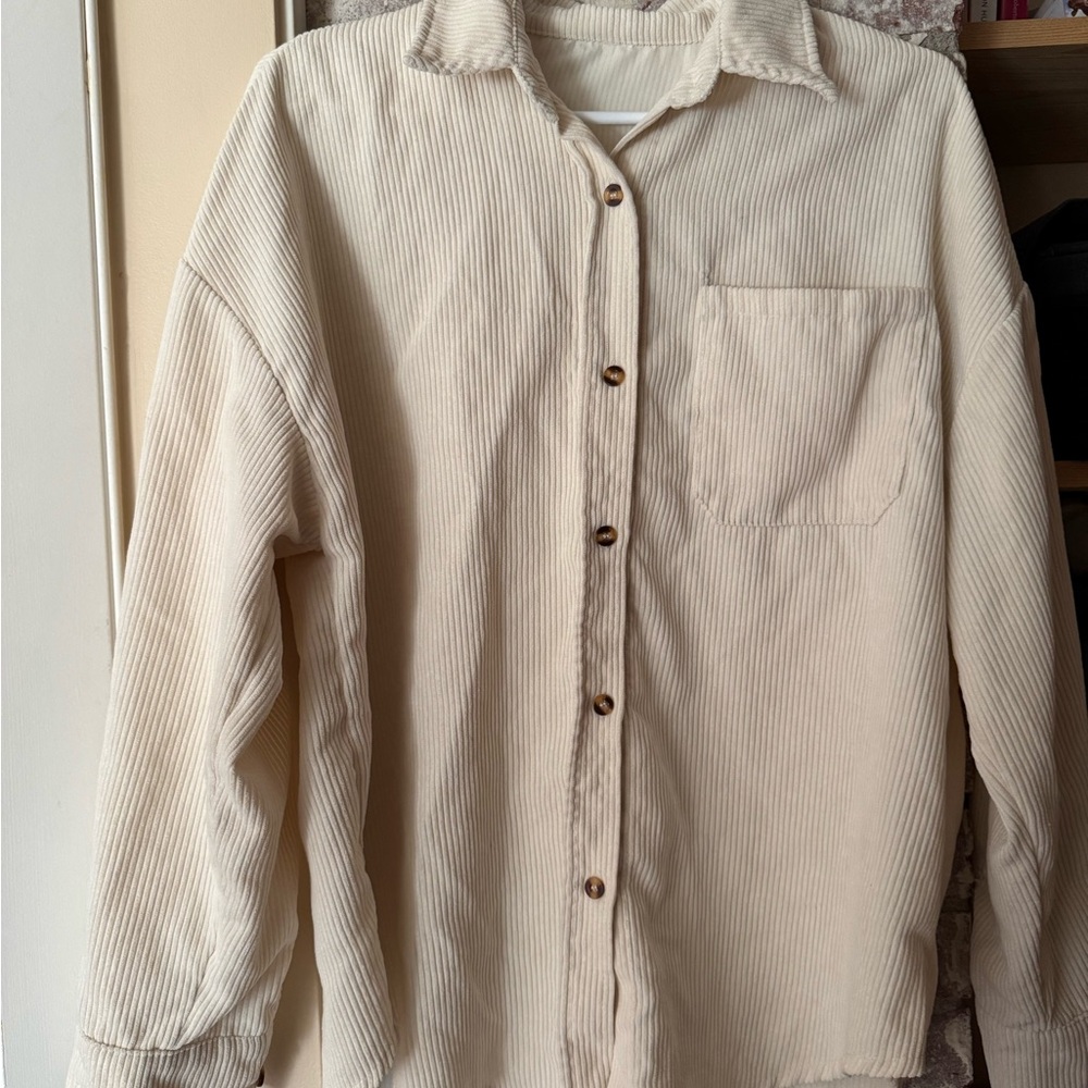 Cream Corduroy Button-Up Shirt